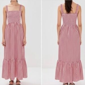 HILL HOUSE Anjuli Nap Dress Red & White Stripe Maxi Summer Dress with Pockets XS